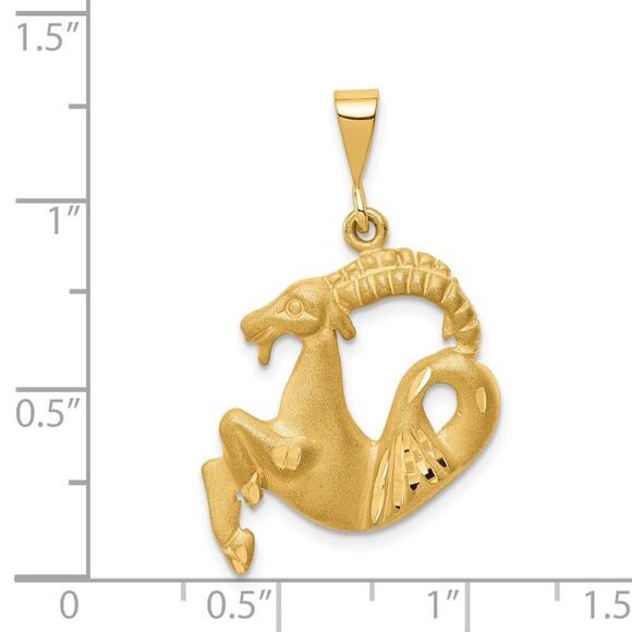 14k Yellow Gold Large Capricorn the Goat Zodiac Pendant - Picture 4 of 5